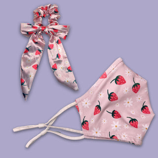 Strawberry Mask and Scrunchie Set Matching